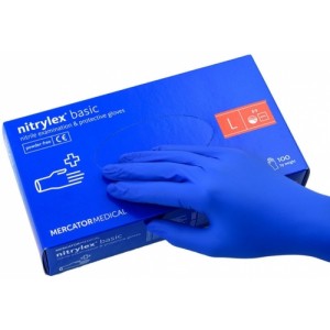 Manusi nitril fara pudra Nitrylex marime  L  (cutie 100 buc) - culori : albastru